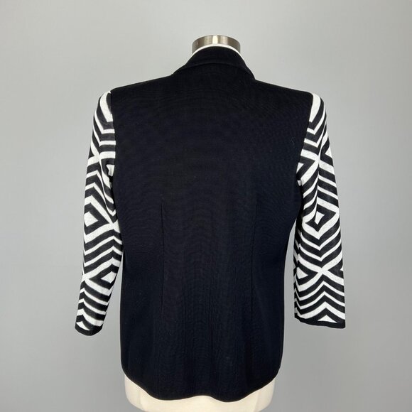 Misook Womens Black White Geometric Pattern Open Cardigan Sweater size Small - Picture 6 of 11